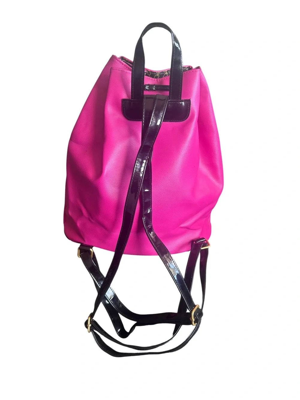 Juicy Couture Vibrant Pink Drawstring Backpack with Gold Accents